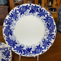 Set of 4 Coalport 4891-A England Blue Leaves on White Dinner Plates 10 3/4
