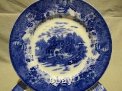 Set of 4 Country Scenes England Flow Blue Plates Scenic Village Church 9 c 1891