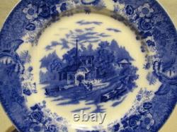 Set of 4 Country Scenes England Flow Blue Plates Scenic Village Church 9 c 1891