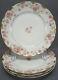 Set of 4 GDA Limoges France Pink Wild Roses Blue Ribbon & Gold 9 3/4 Inch Plates