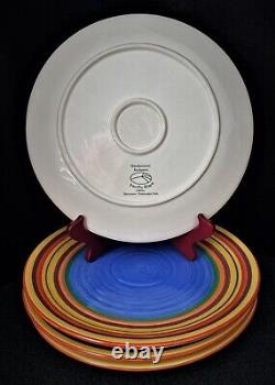 Set of 4 Hand Painted Pacific Rim Santa Fe Dinner Plates Blue Center 10 1/4