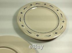 Set of 4 Longaberger Pottery 10 Woven Traditions Blue Dinner Plates USA