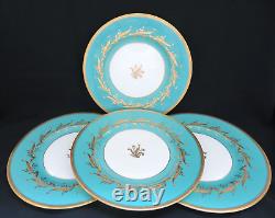 Set of 4 Mintons England Turquoise Blue & Gold Dinner / Service Plates MINT