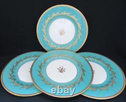 Set of 4 Mintons England Turquoise Blue & Gold Dinner / Service Plates MINT