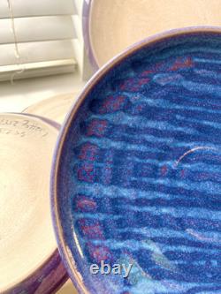 Set of 4 Signed Handmade Stoneware Studio Art Pottery Drip Glaze Plates 10.75