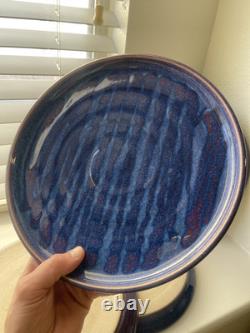Set of 4 Signed Handmade Stoneware Studio Art Pottery Drip Glaze Plates 10.75