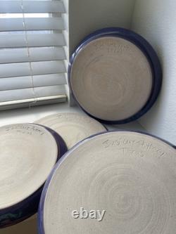 Set of 4 Signed Handmade Stoneware Studio Art Pottery Drip Glaze Plates 10.75