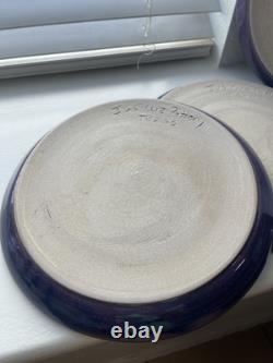 Set of 4 Signed Handmade Stoneware Studio Art Pottery Drip Glaze Plates 10.75