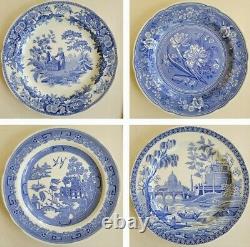 Set of 4 Spode Blue Room Collection China Dinner Plates 10.5 Blue & White