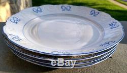 Set of 4 VISTA ALEGRE Ruban Blue 10-1/2 DINNER Plates Vintage