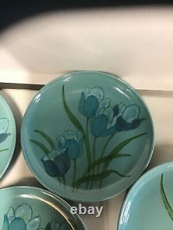Set of 4 Vernon Ware by Metlox Blue Tulips Dinner Plates 10.25 Round