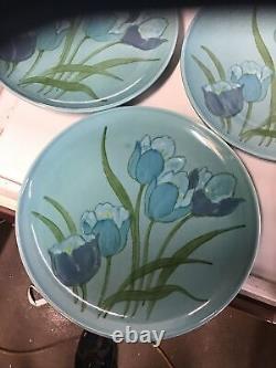 Set of 4 Vernon Ware by Metlox Blue Tulips Dinner Plates 10.25 Round