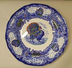 Set of 4 Vintage Nikko Stone China Blue Multicolor Turkey Dinner Plates 10 1/4