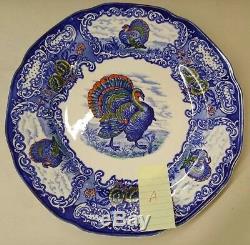 Set of 4 Vintage Nikko Stone China Blue Multicolor Turkey Dinner Plates 10 1/4