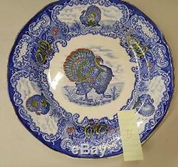 Set of 4 Vintage Nikko Stone China Blue Multicolor Turkey Dinner Plates 10 1/4