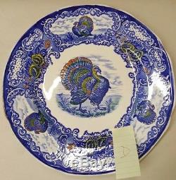 Set of 4 Vintage Nikko Stone China Blue Multicolor Turkey Dinner Plates 10 1/4