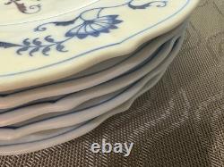 Set of 5 Blue Danube Blue Onion Dinner Plates 10.25 Japan Scalloped Excellent