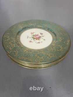 Set of 5 Menton Brocade Aqua Dinner Plates
