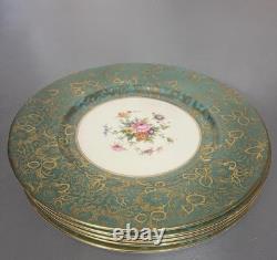 Set of 5 Menton Brocade Aqua Dinner Plates