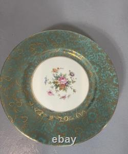 Set of 5 Menton Brocade Aqua Dinner Plates
