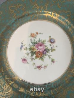 Set of 5 Menton Brocade Aqua Dinner Plates