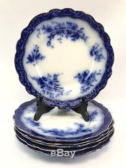 Set of 6 Antique Henry Alcock Touraine Flow Blue 10 Porcelain Dinner Plates