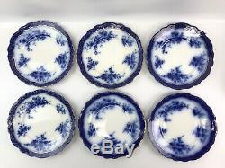 Set of 6 Antique Henry Alcock Touraine Flow Blue 10 Porcelain Dinner Plates