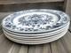 Set of 6 Antique Wedgwood Mandarin Blue 10 Rimmed Dinner Plates Etruria England