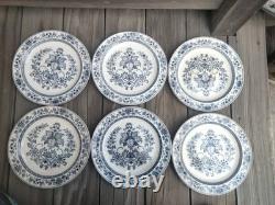 Set of 6 Antique Wedgwood Mandarin Blue 10 Rimmed Dinner Plates Etruria England