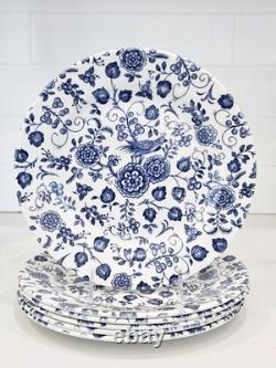 Set of 6 Churchill England Blue White Dinner Plates 11 Floral Bird Transferware