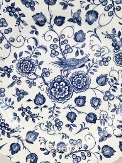 Set of 6 Churchill England Blue White Dinner Plates 11 Floral Bird Transferware