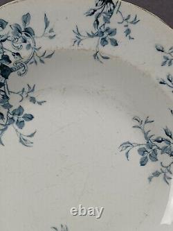 Set of 6 Evona UC Blue Floral Scrollwork Transferware Deep Soup Plates 1890-1918