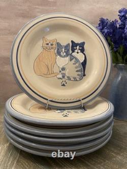 Set of 6 Louisville Stoneware 11 Dinner Plates Classy Cats Retired Pattern