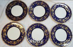 Set of 6 Mid 20th Century Royal Doulton Cobalt Blue Gilt Encrusted Dinner Plates