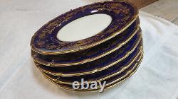 Set of 6 Mid 20th Century Royal Doulton Cobalt Blue Gilt Encrusted Dinner Plates