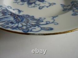 Set of 6 Russian Lomonosov Fine China Blue White Gold 9.5 Dinner Plates