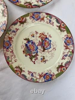 Set of 6 Vintage Cauldon England Dinner Plates Multicolor Floral Transferware