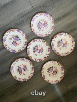 Set of 6 Vintage Cauldon England Dinner Plates Multicolor Floral Transferware