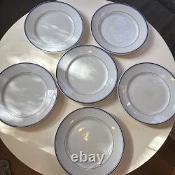 Set of 6 Vintage Pillivuyt France Dinner Plates 9 1/2 Blue Banded, with Wear READ