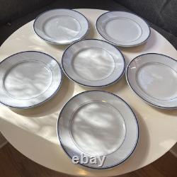 Set of 6 Vintage Pillivuyt France Dinner Plates 9 1/2 Blue Banded, with Wear READ