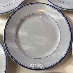 Set of 6 Vintage Pillivuyt France Dinner Plates 9 1/2 Blue Banded, with Wear READ