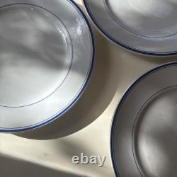 Set of 6 Vintage Pillivuyt France Dinner Plates 9 1/2 Blue Banded, with Wear READ