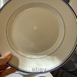 Set of 6 Vintage Pillivuyt France Dinner Plates 9 1/2 Blue Banded, with Wear READ