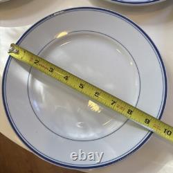 Set of 6 Vintage Pillivuyt France Dinner Plates 9 1/2 Blue Banded, with Wear READ
