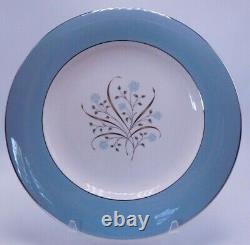 Set of 7 Blue Meadow Breeze Syracuse Dinner Plate 10 3/4- Blue Rim & Flowers