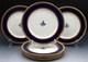 Set of 7 Minton Porcelain Monogram Plates Cobalt & Gold Border with Monogram