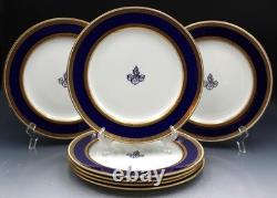 Set of 7 Minton Porcelain Monogram Plates Cobalt & Gold Border with Monogram