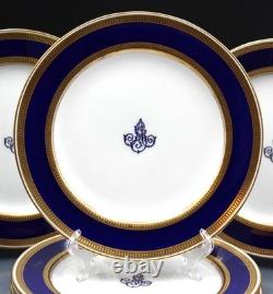 Set of 7 Minton Porcelain Monogram Plates Cobalt & Gold Border with Monogram