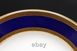 Set of 7 Minton Porcelain Monogram Plates Cobalt & Gold Border with Monogram