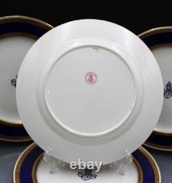 Set of 7 Minton Porcelain Monogram Plates Cobalt & Gold Border with Monogram